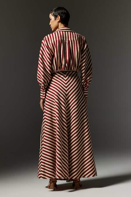 Shop_The Iaso_Maroon Jacquard Bria Chevron Pattern Skirt _at_Aza_Fashions