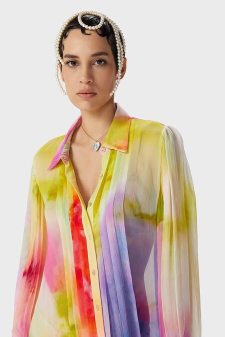 Buy_The Iaso_Multi Color Chiffon Collared Elea Ombre Long Dress _Online_at_Aza_Fashions