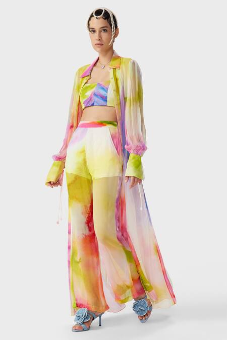 The Iaso_Multi Color Chiffon Elea Ombre Overlay Beach Pant _Online_at_Aza_Fashions