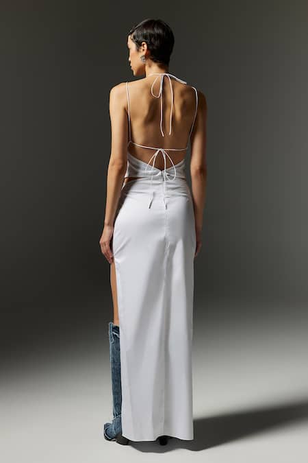 Shop The Iaso White Cotton Satin Sweetheart Neck Nola Swan Strappy Maxi Dress at Aza Fashions Shop_The Iaso_White Cotton Satin Sweetheart Neck Nola Swan Strappy Maxi Dress _at_Aza_Fashions