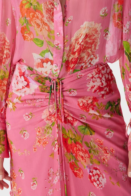 Buy_THE IASO_Pink Crepe Nola Floral Print Skirt _Online_at_Aza_Fashions