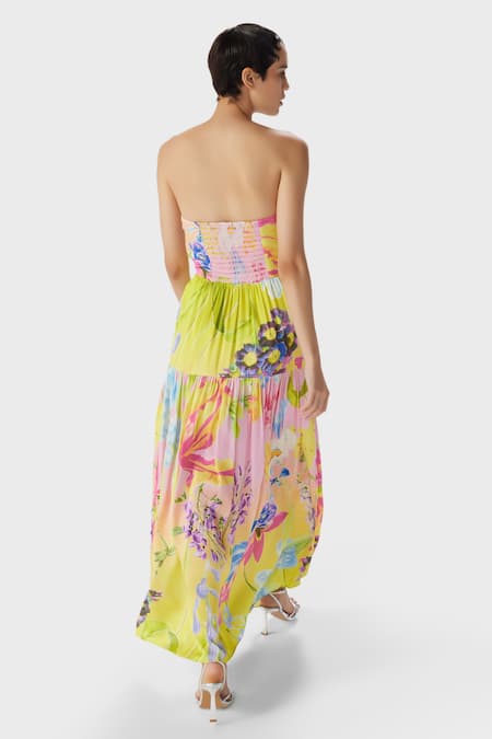 Shop The Iaso Yellow Silk Satin V-neck Tira Corset Midi Dress at Aza Fashions Shop_The Iaso_Yellow Silk Satin V-neck Tira Corset Midi Dress _at_Aza_Fashions