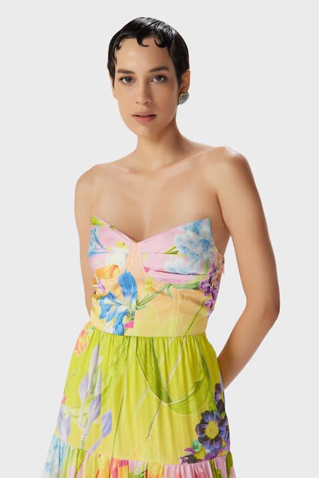 Shop The Iaso Yellow Silk Satin V-neck Tira Corset Midi Dress Online at Aza Fashions Shop_The Iaso_Yellow Silk Satin V-neck Tira Corset Midi Dress _Online_at_Aza_Fashions