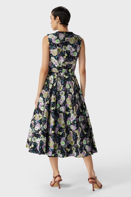 Shop The Iaso Black Jacquard, Modal Plunge Neck Jill Floral Print Midi Dress at Aza Fashions Shop_The Iaso_Black Jacquard, Modal Plunge Neck Jill Floral Print Midi Dress _at_Aza_Fashions