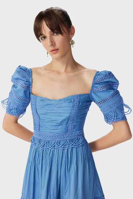 Buy The Iaso Blue Cotton Satin Sweetheart Neck Yen Laced Midi Dress Online at Aza Fashions Buy_The Iaso_Blue Cotton Satin Sweetheart Neck Yen Laced Midi Dress _Online_at_Aza_Fashions