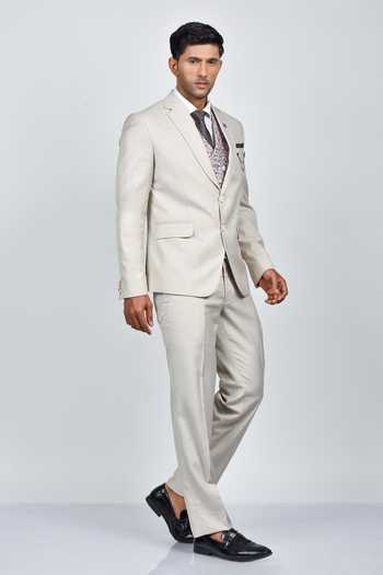 Soniya G_Cream Crepe, Handloom Cotton, Silk Embroidery Notched Lapel Collar Jacket Set_Online_at_Aza_Fashions