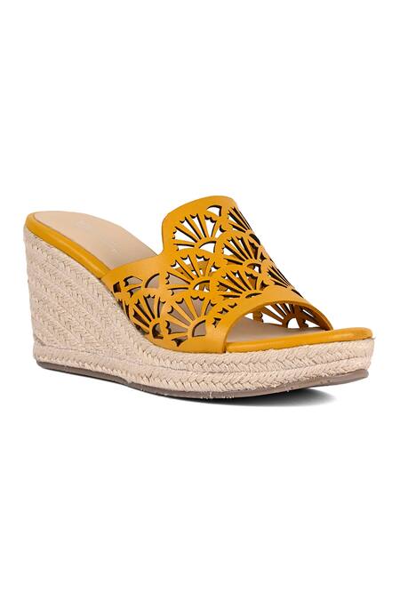 Vanilla Moon_Yellow Cut Work Nolan Espadrille Wedges_Online_at_Aza_Fashions