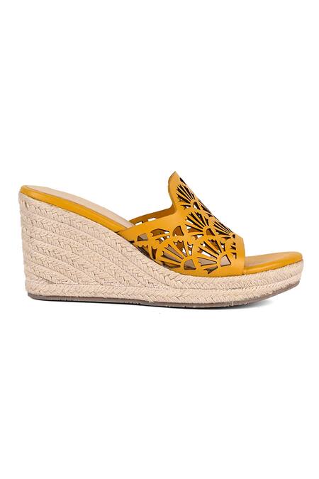 Buy_Vanilla Moon_Yellow Cut Work Nolan Espadrille Wedges_Online_at_Aza_Fashions