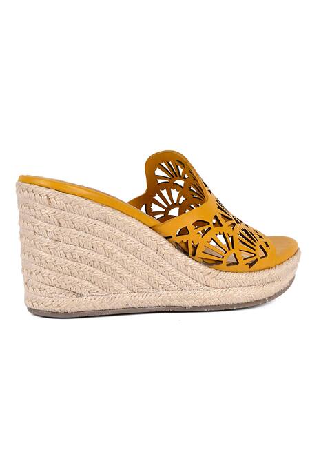 Shop_Vanilla Moon_Yellow Cut Work Nolan Espadrille Wedges_Online_at_Aza_Fashions