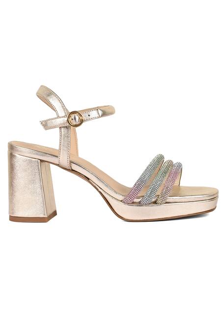 Vanilla Moon_Gold Diamonds Sage Embellished Flare Heels_Online_at_Aza_Fashions