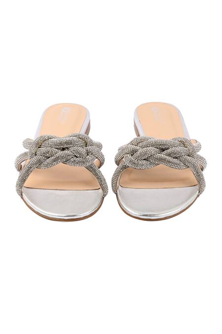 Shop_Vanilla Moon_Silver Atlas Strap Embellished Flats_Online_at_Aza_Fashions