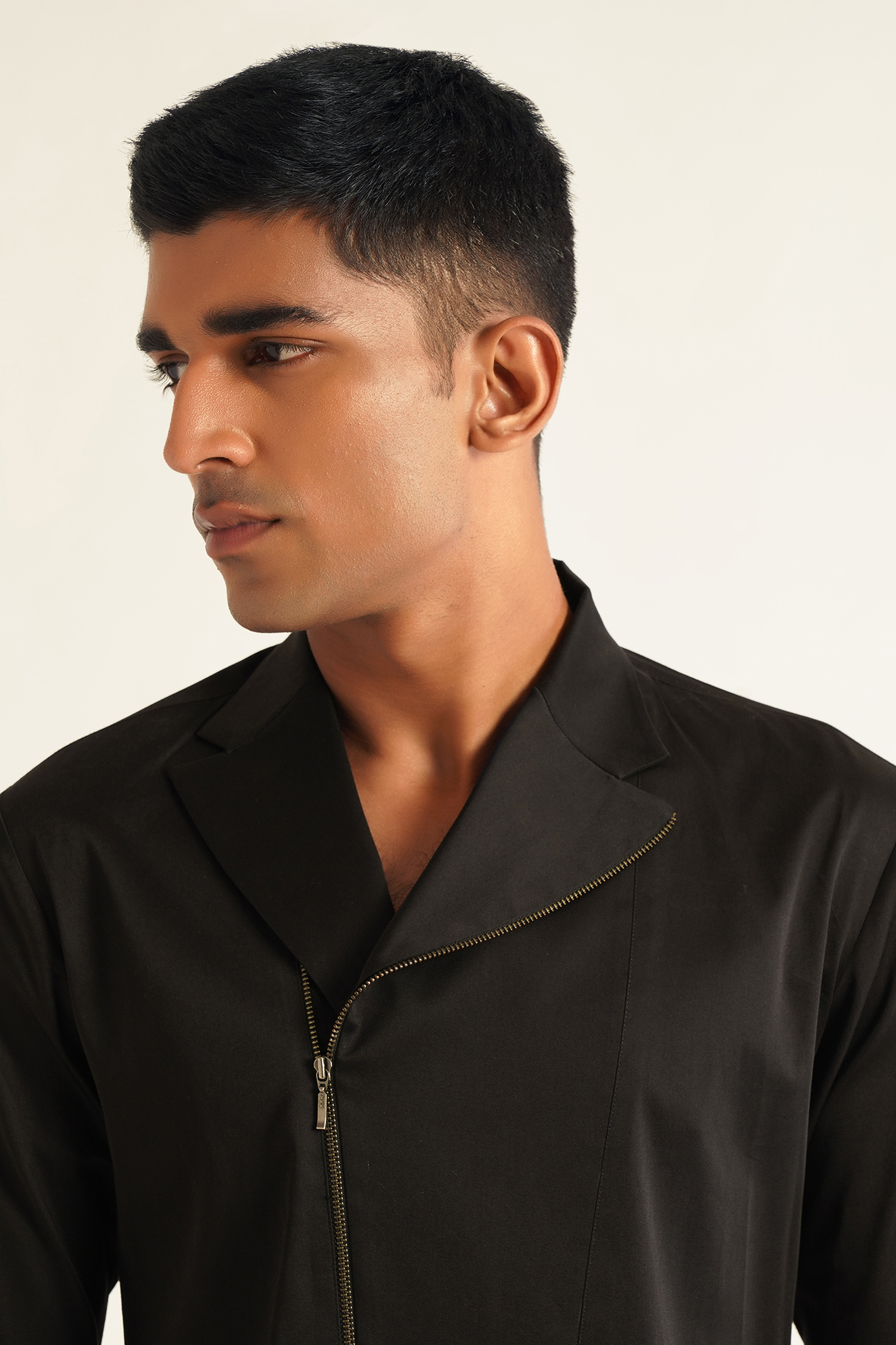 Dhruv Vaish_Black Cotton Satin Lapel Collar Kurta Shirt_Online_at_Aza_Fashions