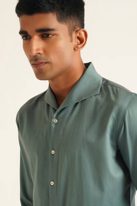 Dhruv Vaish_Grey Cotton Satin Solid Shirt_Online_at_Aza_Fashions