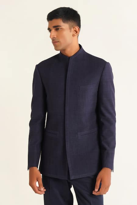 Buy Dhruv Vaish Blue Silk Pintucked Bandhgala Set Online at Aza Fashions Buy_Dhruv Vaish_Blue Silk Pintucked Bandhgala Set _Online_at_Aza_Fashions