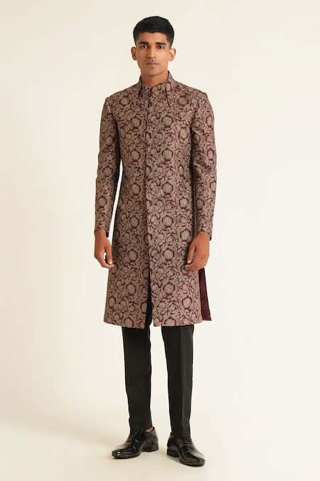 Dhruv Vaish Floral Thread Embroidered Sherwani Set 