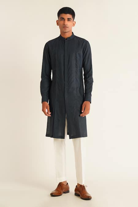 Dhruv Vaish Band Collar Panelled Kurta Set 