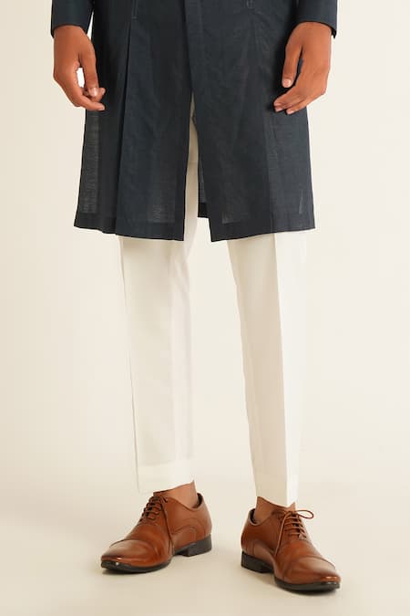 Dhruv Vaish Blue Cotton, Silk Band Collar Panelled Kurta Set Online at Aza Fashions Dhruv Vaish_Blue Cotton, Silk Band Collar Panelled Kurta Set _Online_at_Aza_Fashions