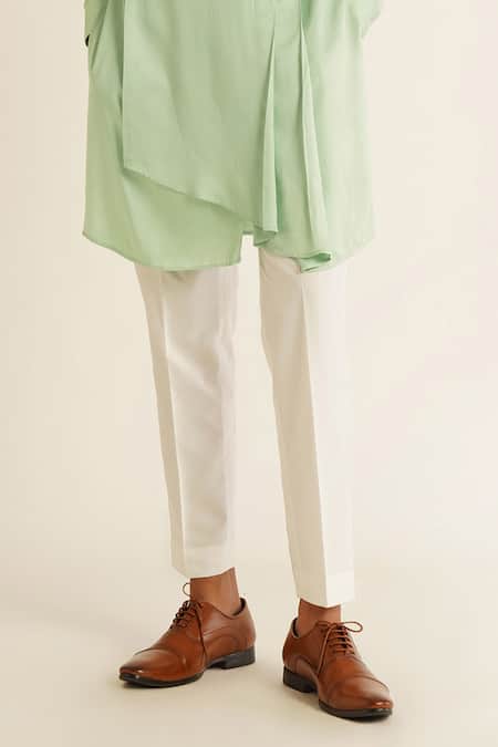 Dhruv Vaish_Green Modal, Satin Asymmetric Panelled Kurta Set_Online_at_Aza_Fashions