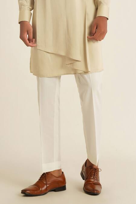 Buy_Dhruv Vaish_Beige Modal, Satin Solid Asymmetric Panelled Kurta Set_Online_at_Aza_Fashions