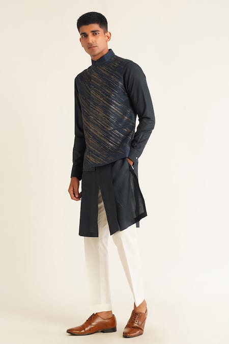 Buy Dhruv Vaish Blue Silk Zari Navy Iris Embroidered Jawahar Jacket Online at Aza Fashions Buy_Dhruv Vaish_Blue Silk Zari Navy Iris Embroidered Jawahar Jacket _Online_at_Aza_Fashions