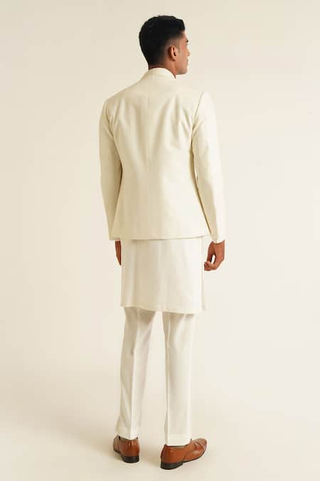 Shop Dhruv Vaish Ivory Silk Embroidery French Knot Bandhgala Set at Aza Fashions Shop_Dhruv Vaish_Ivory Silk Embroidery French Knot Bandhgala Set _at_Aza_Fashions