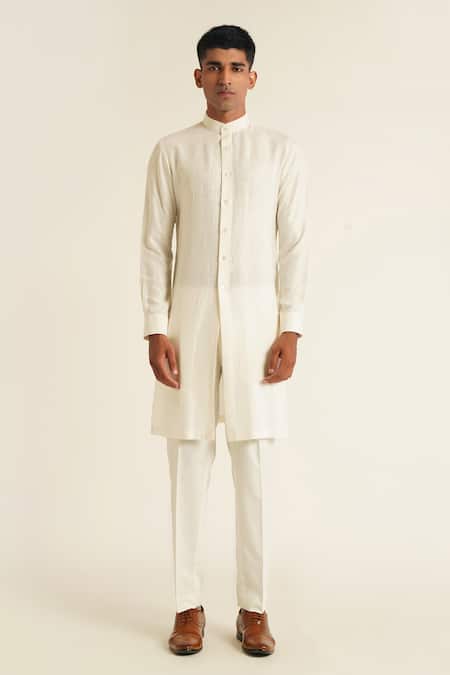 Dhruv Vaish Ivory Silk Embroidery French Knot Bandhgala Set Online at Aza Fashions Dhruv Vaish_Ivory Silk Embroidery French Knot Bandhgala Set _Online_at_Aza_Fashions