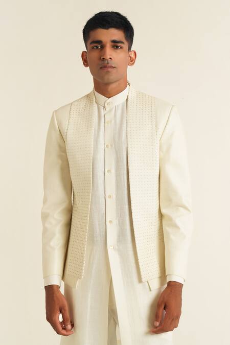 Buy Dhruv Vaish Ivory Silk Embroidery French Knot Bandhgala Set Online at Aza Fashions Buy_Dhruv Vaish_Ivory Silk Embroidery French Knot Bandhgala Set _Online_at_Aza_Fashions