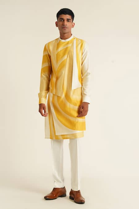 Dhruv Vaish Stroke Print Panelled Kurta Set 