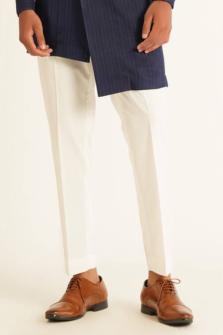 Buy_Dhruv Vaish_Blue Hemp, Cotton Piping Herringbone Pattern Panelled Kurta Set_Online_at_Aza_Fashions