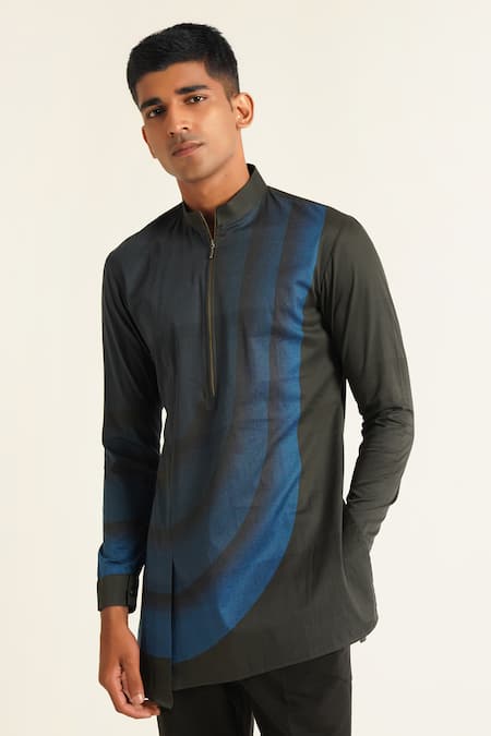 Dhruv Vaish Stroke Print Asymmetric Kurta 