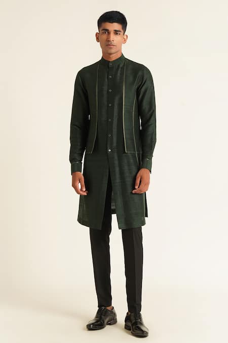 Dhruv Vaish Raw Silk Panelled Kurta Set 