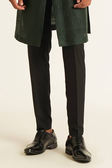 Dhruv Vaish_Green Silk Raw Panelled Kurta Set_Online_at_Aza_Fashions