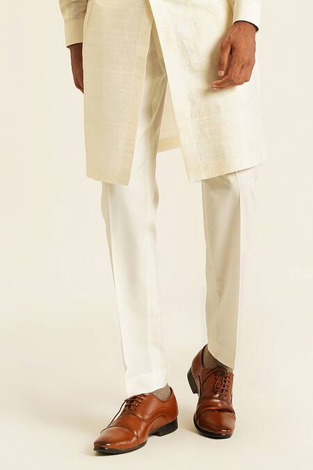 Dhruv Vaish_Ivory Silk Raw Full Sleeve Kurta Set_Online_at_Aza_Fashions