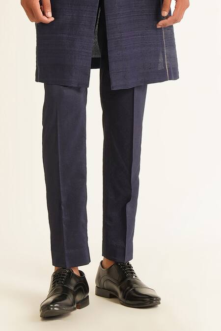 Dhruv Vaish_Blue Silk Full Sleeve Raw Kurta Set_Online_at_Aza_Fashions