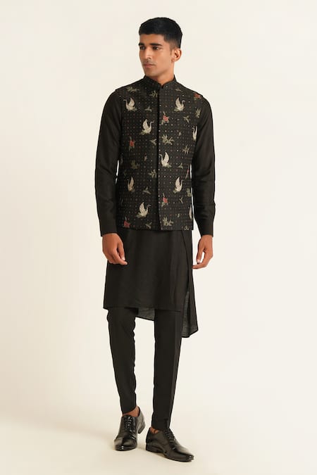 Dhruv Vaish Black Embroidered Jawahar Jacket 