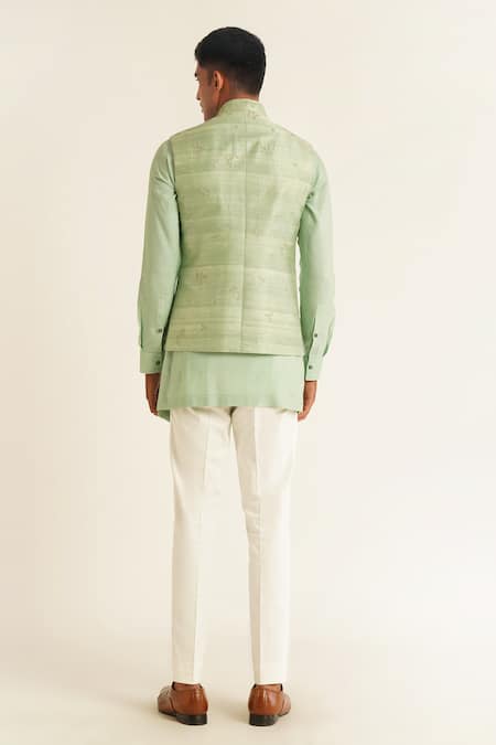 Dhruv Vaish Jade Mist Floral Embroidered Jawahar Jacket 