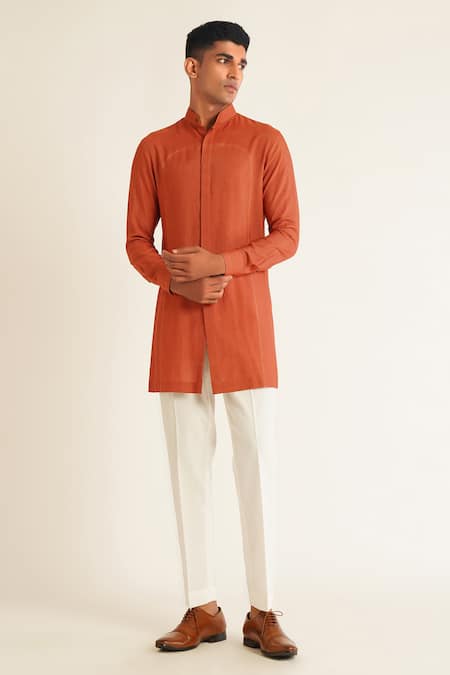 Dhruv Vaish Orange Silk Embroidery Jawahar Jacket And Kurta Set Online at Aza Fashions Dhruv Vaish_Orange Silk Embroidery Jawahar Jacket And Kurta Set_Online_at_Aza_Fashions