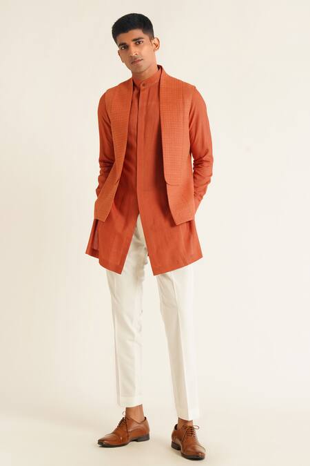 Buy Dhruv Vaish Orange Silk Embroidery Jawahar Jacket And Kurta Set Online at Aza Fashions Buy_Dhruv Vaish_Orange Silk Embroidery Jawahar Jacket And Kurta Set_Online_at_Aza_Fashions