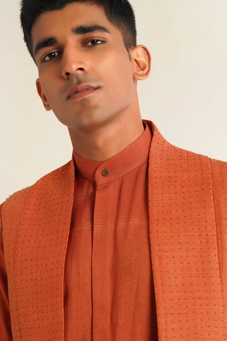Dhruv Vaish Orange Silk Embroidery Jawahar Jacket And Kurta Set at Aza Fashions Dhruv Vaish_Orange Silk Embroidery Jawahar Jacket And Kurta Set_at_Aza_Fashions