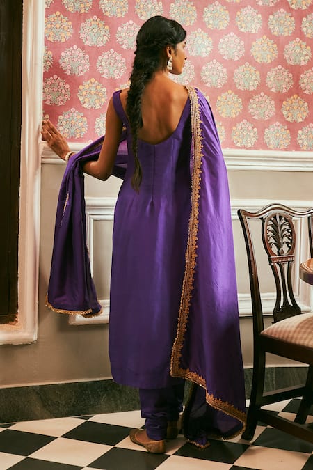 Shop The Whole Nine Yards Purple Silk Embroidery Scoop Neck Heer Hand Kurta Churidar Set at Aza Fashions Shop_The Whole Nine Yards_Purple Silk Embroidery Scoop Neck Heer Hand Kurta Churidar Set _at_Aza_Fashions