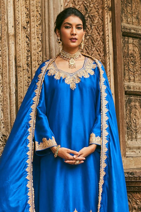 The Whole Nine Yards Blue , Organza Embroidery Round Mansa Placement Hand Kurta Pant Set Online at Aza Fashions The Whole Nine Yards_Blue , Organza Embroidery Round Mansa Placement Hand Kurta Pant Set _Online_at_Aza_Fashions