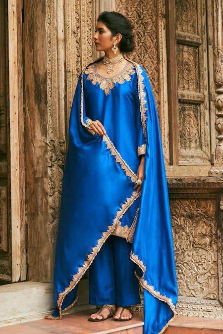 Shop The Whole Nine Yards Blue , Organza Embroidery Round Mansa Placement Hand Kurta Pant Set at Aza Fashions Shop_The Whole Nine Yards_Blue , Organza Embroidery Round Mansa Placement Hand Kurta Pant Set _at_Aza_Fashions