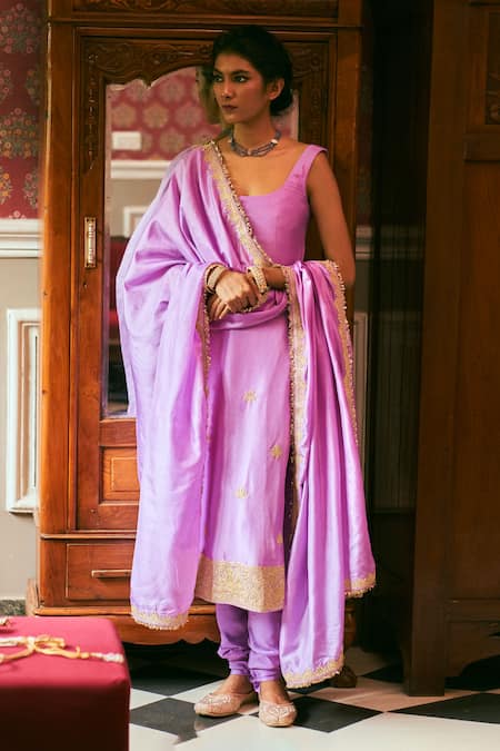 Buy The Whole Nine Yards Purple Silk Embroidery Scoop Neck Simrat Hand Kurta Churidar Set Online at Aza Fashions Buy_The Whole Nine Yards_Purple Silk Embroidery Scoop Neck Simrat Hand Kurta Churidar Set _Online_at_Aza_Fashions