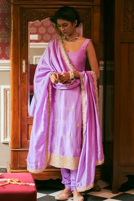 Shop The Whole Nine Yards Purple Silk Embroidery Scoop Neck Simrat Hand Kurta Churidar Set Online at Aza Fashions Shop_The Whole Nine Yards_Purple Silk Embroidery Scoop Neck Simrat Hand Kurta Churidar Set _Online_at_Aza_Fashions