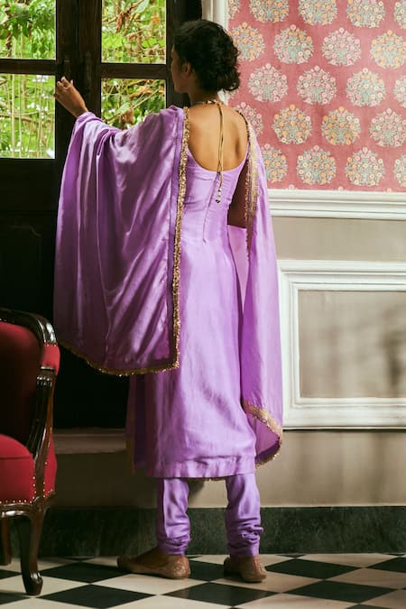 Shop The Whole Nine Yards Purple Silk Embroidery Scoop Neck Simrat Hand Kurta Churidar Set at Aza Fashions Shop_The Whole Nine Yards_Purple Silk Embroidery Scoop Neck Simrat Hand Kurta Churidar Set _at_Aza_Fashions