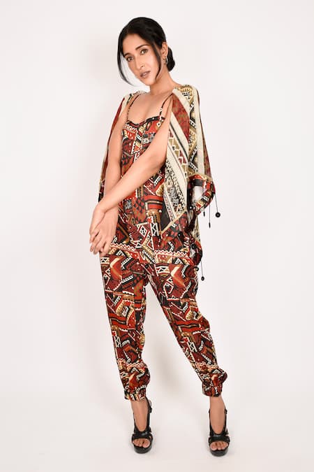 Anmol Kakad Sleeveless Geometric Pattern Jumpsuit With Stole 