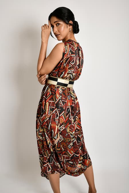 Anmol Kakad Cowl Draped Cotton Silk Dress With Belt 