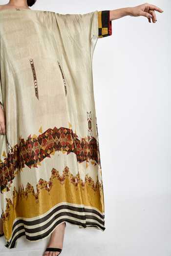 Buy_Anmol Kakad_Yellow Crepe Off-shoulder Off Printed Dress_Online_at_Aza_Fashions