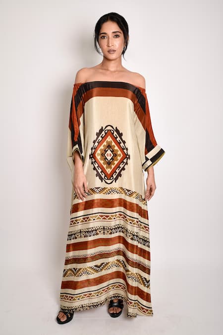 Anmol Kakad Off Shoulder Placement Printed Dress 