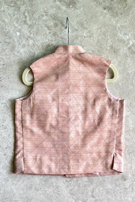 Shop Khela Peach Silk Hand Embroidered Abstract Nehru Jacket at Aza Fashions Shop_Khela_Peach Silk Hand Embroidered Abstract Nehru Jacket_at_Aza_Fashions